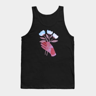 Red hand with blue flowers for you on black background Tank Top